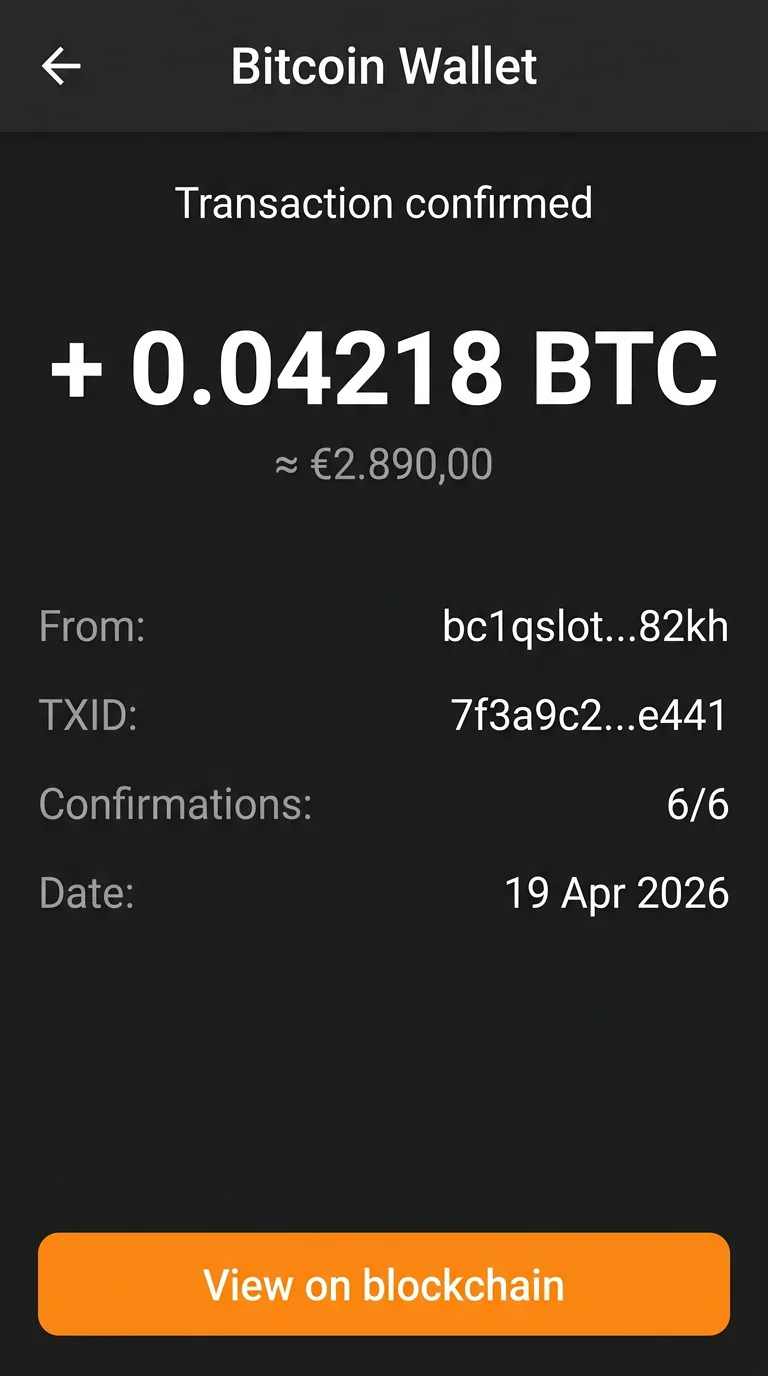 Bitcoin transactie bevestigd 0,04218 BTC