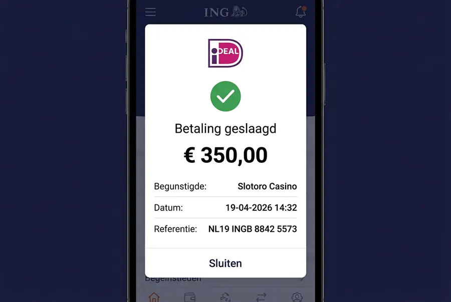 iDEAL betaling geslaagd 350 EUR bij Slotoro Casino