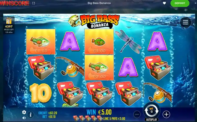 Symbole money fish wypłacają 5,00 € wygranej liniowej przy stawce 0,10 €