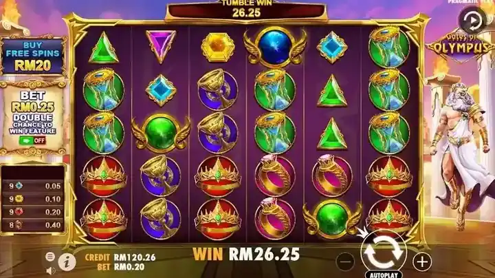 Multi-Tumble Kaskadengewinn RM 26,25 mit gestapelten Symbolen