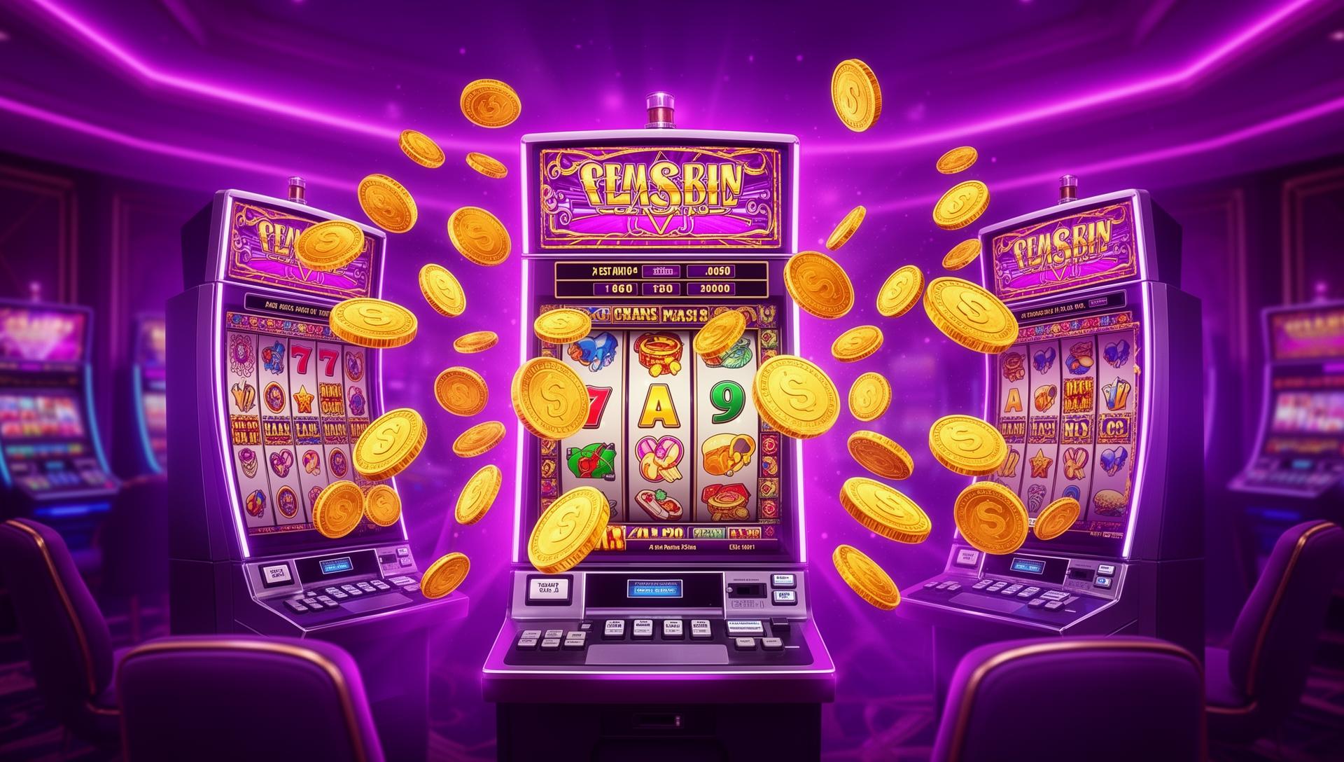 Automaty z złotymi monetami i symbolami jackpota