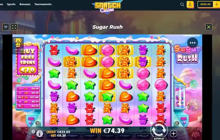 Wygrana klastrowa 74,39 € w grze podstawowej Sugar Rush