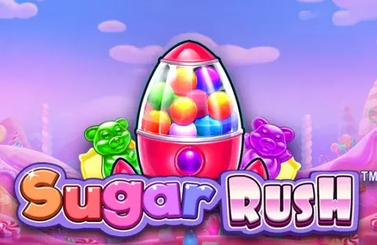 Oficjalne logo Sugar Rush z automatem cukierkowym od Pragmatic Play